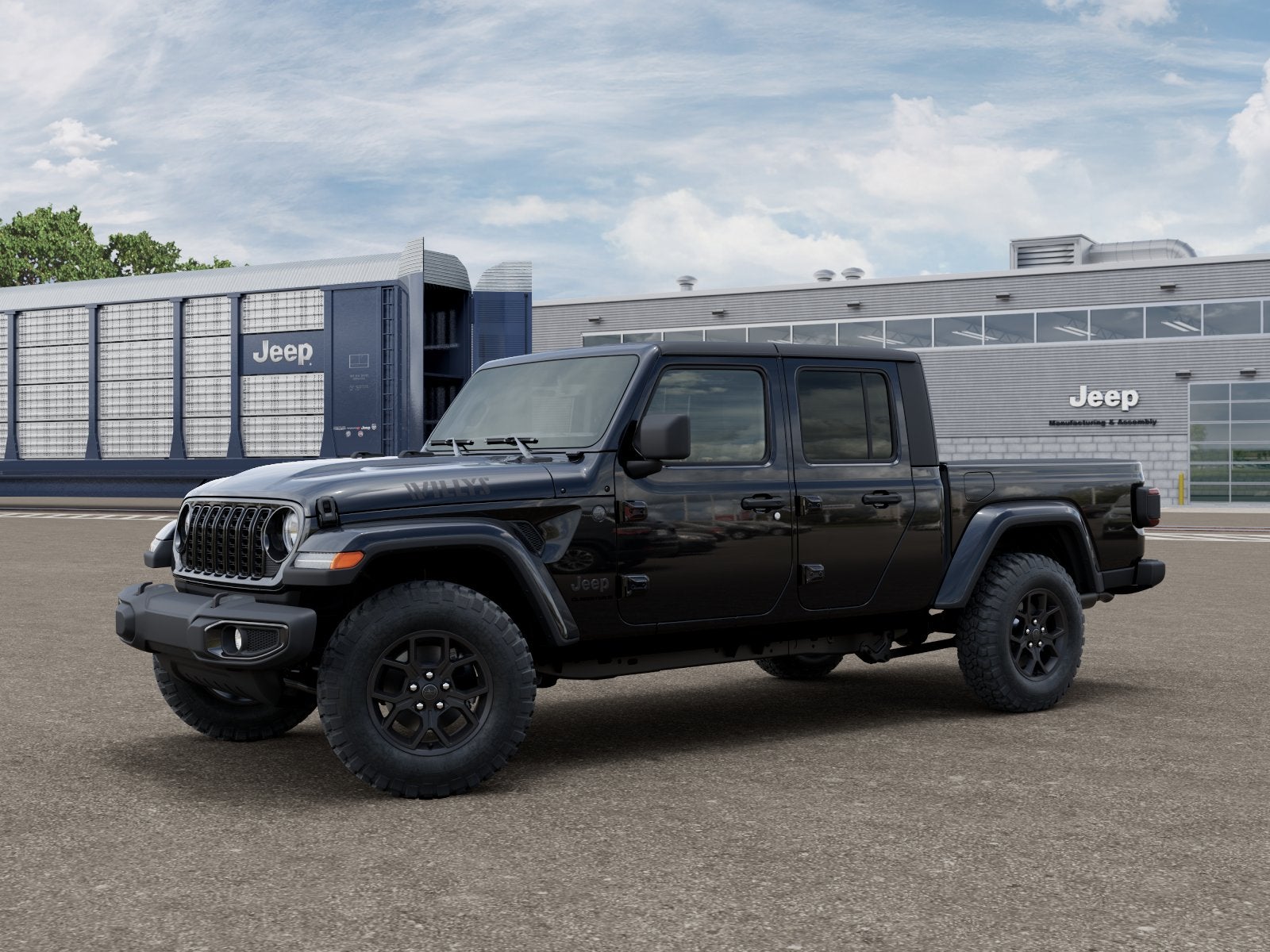 2026 Jeep Gladiator Willys in Black Clear-Coat Exterior Paint — front three-quarter view