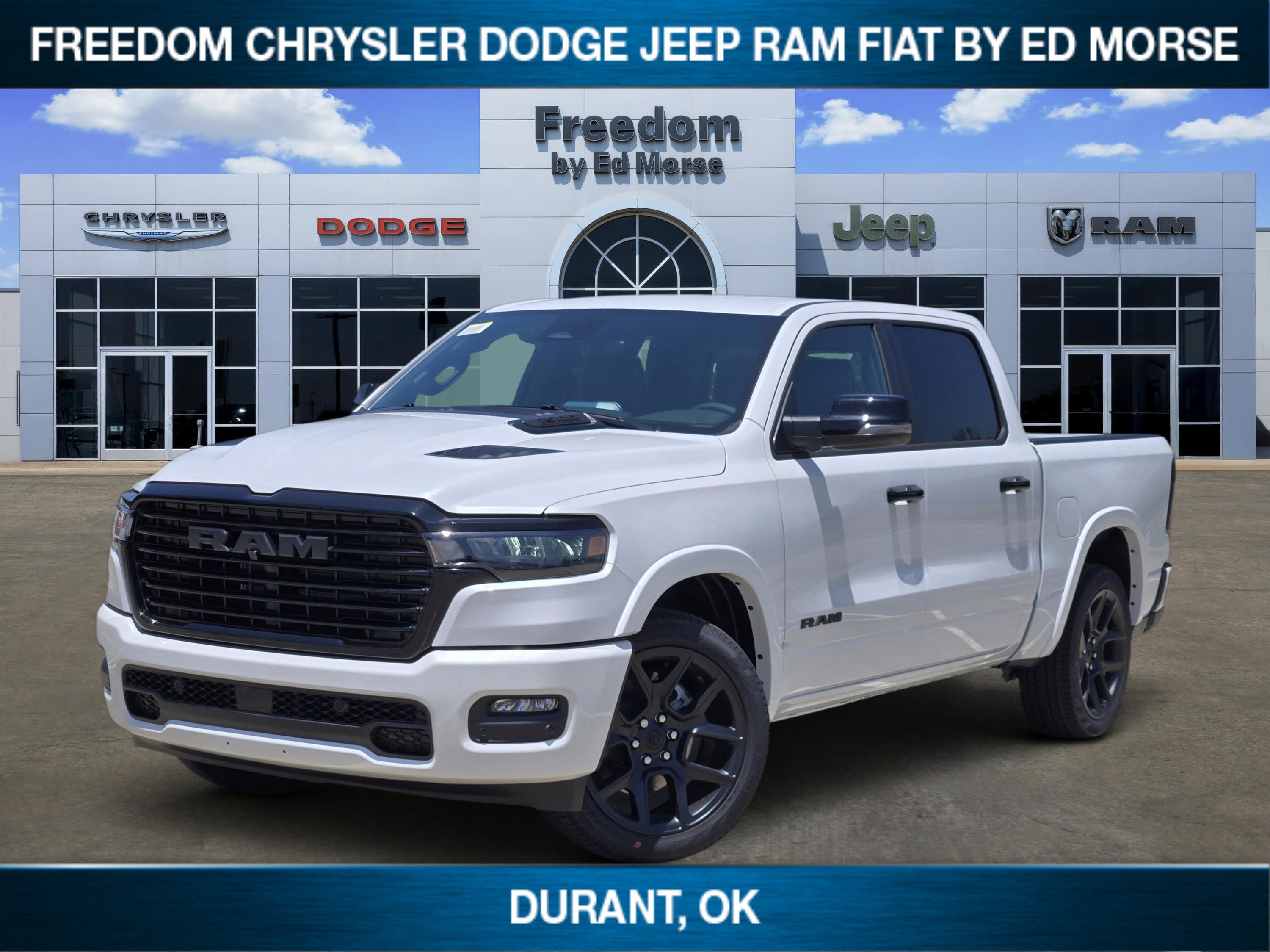 2026 RAM Ram 1500 Laramie in Ivory White Tri-Coat Pearl-Coat Exterior Paint — front three-quarter view